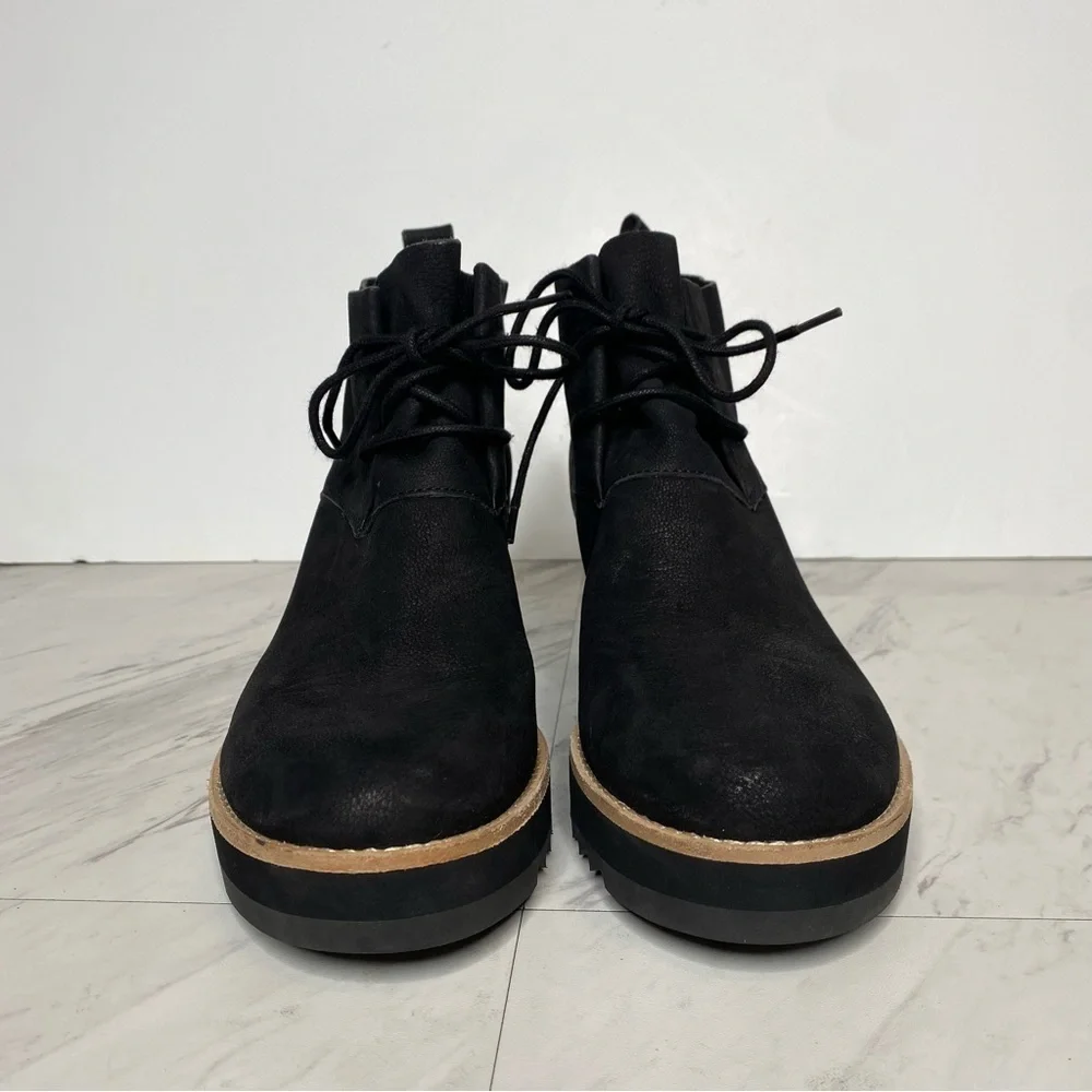 Eileen Fisher Capa Wedge Black Nubuck Lace Up Bootie 9 1/2